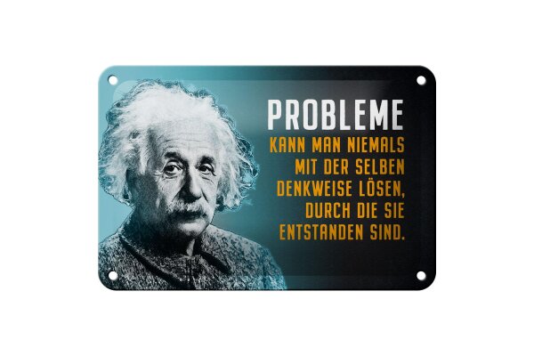 Blechschild Zitat 12x18 cm Einstein blau Probleme Lösen Deko Schild