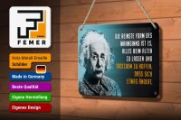 Blechschild Zitat 12x18 cm Einstein blau Reinste Form des Wahnsinns Deko Schild
