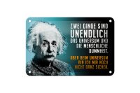 Blechschild Zitat 12x18 cm Einstein blau zwei Dinge sind unendlich Deko Schild