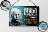 Blechschild Zitat 12x18 cm Einstein blau zwei Dinge sind unendlich Deko Schild