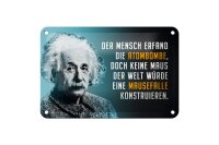 Blechschild Zitat 12x18 cm Einstein blau Atombombe und Mausefalle Deko Schild