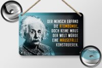Blechschild Zitat 12x18 cm Einstein blau Atombombe und Mausefalle Deko Schild