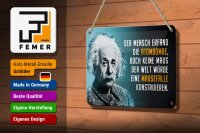 Blechschild Zitat 12x18 cm Einstein blau Atombombe und Mausefalle Deko Schild