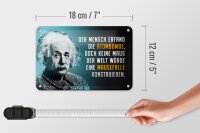Blechschild Zitat 12x18 cm Einstein blau Atombombe und Mausefalle Deko Schild