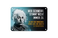 Blechschild Zitat 12x18 cm Einstein blau wer schweigt stimmt nicht zu Schild