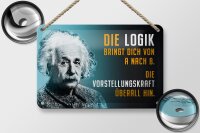 Blechschild Zitat 12x18 cm Einstein blau Logik Vorstellungskraft Deko Schild