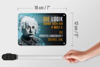 Blechschild Zitat 12x18 cm Einstein blau Logik Vorstellungskraft Deko Schild