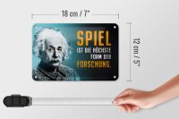 Blechschild Zitat 12x18 cm Einstein blau Spiel ist Form von Forschung Schild