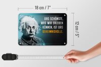 Blechschild Zitat 12x18 cm Einstein blau schönste was wir erleben können Schild