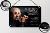 Blechschild Zitat 12x18 cm Einstein Die Welt ist nicht gefährlich, wegen Schild