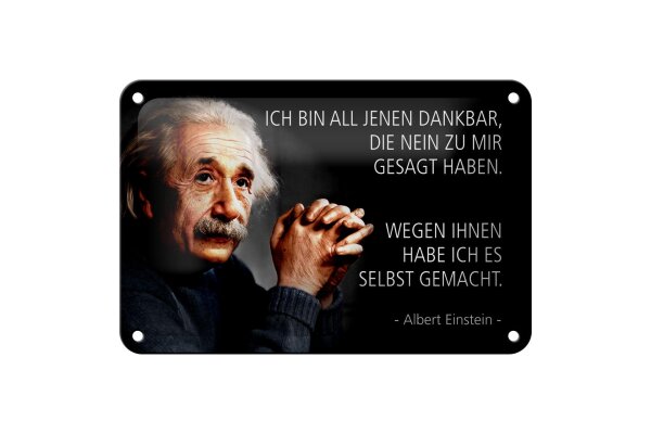 Blechschild Zitat 12x18 cm Einstein Dankbar, alle die Nein zu mir gesagt haben