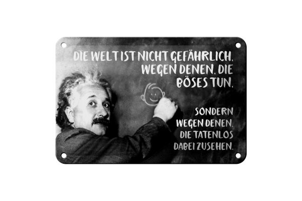 Blechschild Zitat 12x18 cm Einstein Tafel Die Welt ist nicht gefährlich, wegen