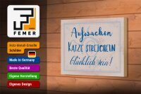 Holzschild Spruch 18x12cm Aufwachen Katze streicheln