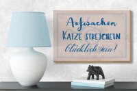 Holzschild Spruch 18x12cm Aufwachen Katze streicheln
