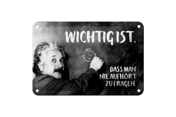 Blechschild Zitat 12x18 cm Einstein Tafel nie aufhört zu fragen Deko Schild