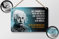 Blechschild Zitat 12x18 cm Einstein Blau gute und gerechte Menschen Deko Schild