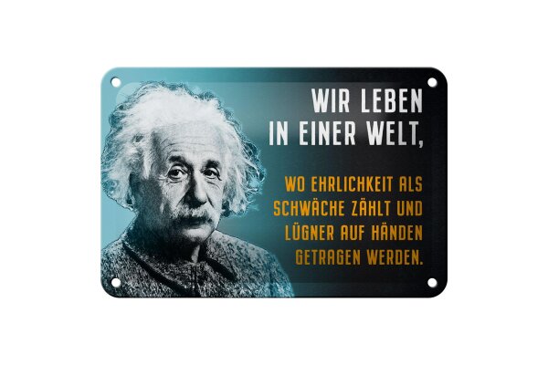 Blechschild Zitat 12x18 cm Einstein Blau Ehrlichkeit Schwäche Lügen Deko Schild