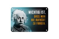 Blechschild Zitat 12x18 cm Einstein Blau nie aufhört zu fragen Deko Schild