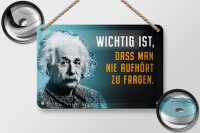 Blechschild Zitat 12x18 cm Einstein Blau nie aufhört zu fragen Deko Schild