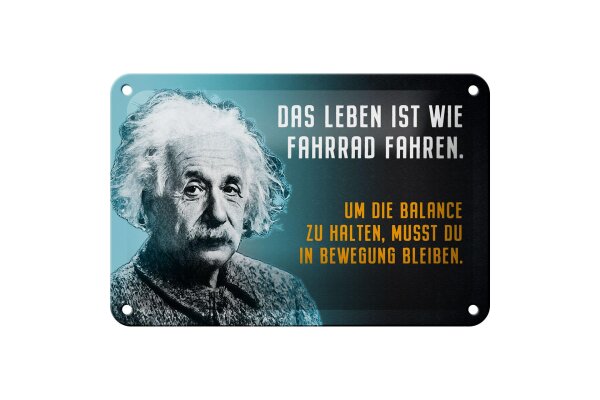 Blechschild Zitat 12x18 cm Einstein Blau Das Leben ist wie Fahrrad fahren