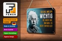 Blechschild Zitat 12x18 cm Einstein Blau gib das, was dir wichtig ist nicht auf