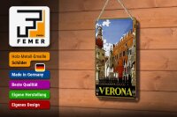 Blechschild Reise 12x18 cm Verona Italien Zinnen Gebäude Deko Schild