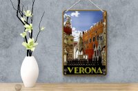 Blechschild Reise 12x18 cm Verona Italien Zinnen Gebäude Deko Schild