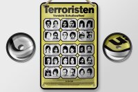 Blechschild Hinweis 12x18 cm Terroristen Warnung Deko Schild