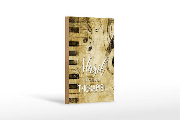 Holzschild Retro 12x18cm Musik ist meine Therapie Schild