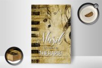 Holzschild Retro 12x18cm Musik ist meine Therapie Schild