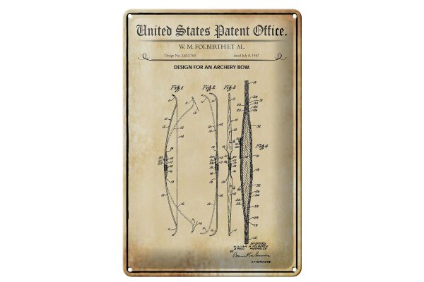 Blechschild Patent 20x30 cm Entwurf für ein Bogen Deko Schild