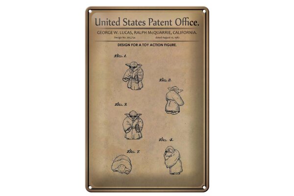 Blechschild Patent 20x30 cm Entwurf für eine Spielzeug Actionfigur 2 Deko Schild