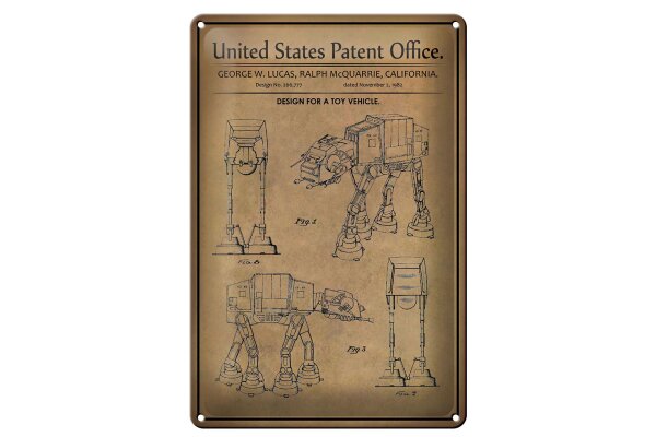 Blechschild Patent 20x30 cm Entwurf für eine Spielzeug Actionfigur 3 Deko Schild