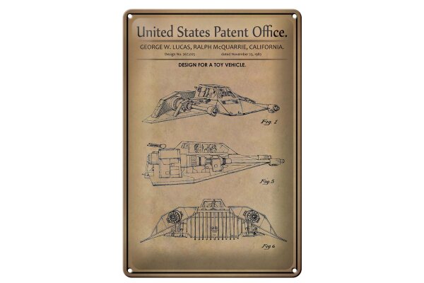 Blechschild Patent 20x30 cm Entwurf für ein Spielzeug Flieger Deko Schild