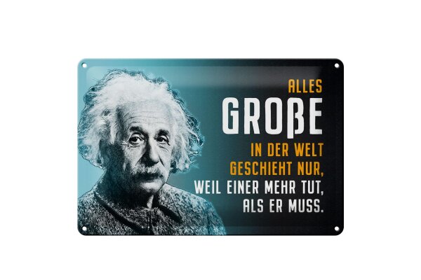 Blechschild Zitat 20x30 cm Einstein Blau weil einer mehr tut, als er muss Deko