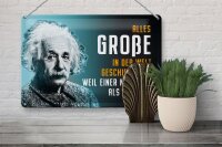Blechschild Zitat 20x30 cm Einstein Blau weil einer mehr tut, als er muss Deko