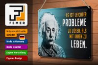 Blechschild Zitat 20x30 cm Einstein Blau leichter Probleme zu lösen Deko Schild