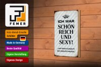 Holzschild Spruch 12x18cm ich war schön reich dann Wecker