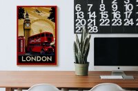 Holzschild Reise 20x30 cm Retro roter Bus Telefonzelle Deko Schild