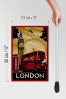 Holzschild Reise 20x30 cm Retro roter Bus Telefonzelle Deko Schild