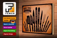 Holzschild Hinweis 20x30 cm Küchen-Messer Typen Deko Schild