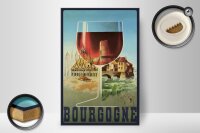 Holzschild Reise 20x30 cm Bourgogne Rotweinglas Retro Deko Schild