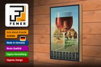 Holzschild Reise 20x30 cm Bourgogne Rotweinglas Retro Deko Schild