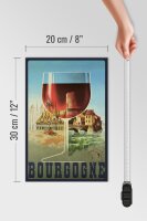 Holzschild Reise 20x30 cm Bourgogne Rotweinglas Retro Deko Schild