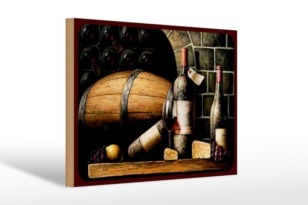 Holzschild Retro 20x30 cm Rotwein Weinfass Weintrauben Deko Schild