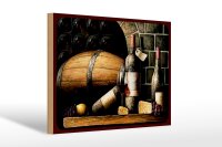 Holzschild Retro 20x30 cm Rotwein Weinfass Weintrauben Deko Schild