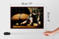 Holzschild Retro 20x30 cm Rotwein Weinfass Weintrauben Deko Schild