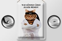 Blechschild Spruch 30x40 cm Karate Katze Wir können über alles Reden Deko Schild