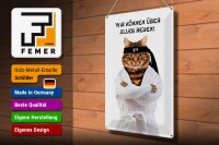 Blechschild Spruch 30x40 cm Karate Katze Wir können über alles Reden Deko Schild