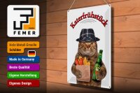 Blechschild Tiere 30x40 cm Katze mit Bier und Pommes Katerfrühstück Schild